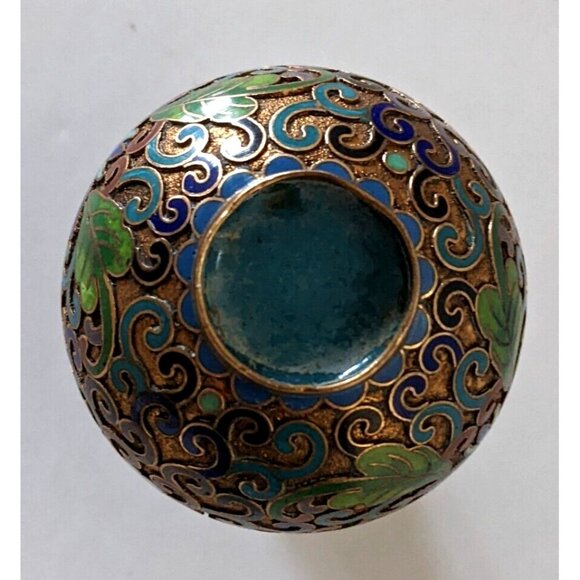 Vintage Enamel Cloisonne Miniature Vase Champleve Technique Floral Bronze 3 In - Picture 6 of 8